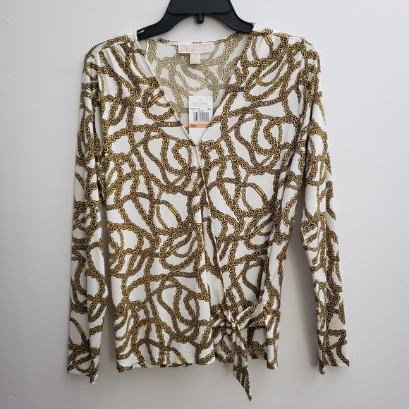 Michael Kors Tops - Michael Kors Faux Wrap Knit Top Small White Gold